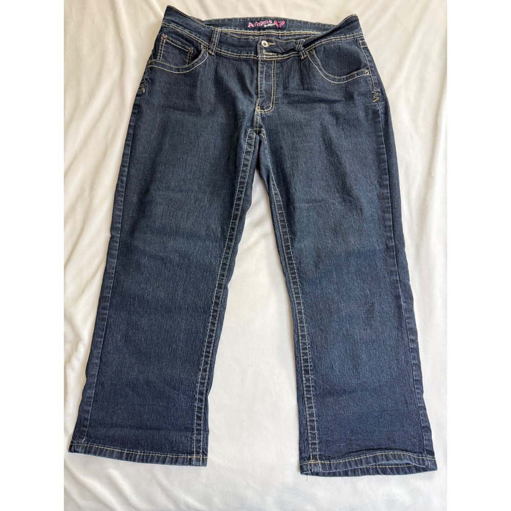 Angels Jeans Womens 20W Dark Wash Denim Capri Cropped Pants Contrast Stitching
